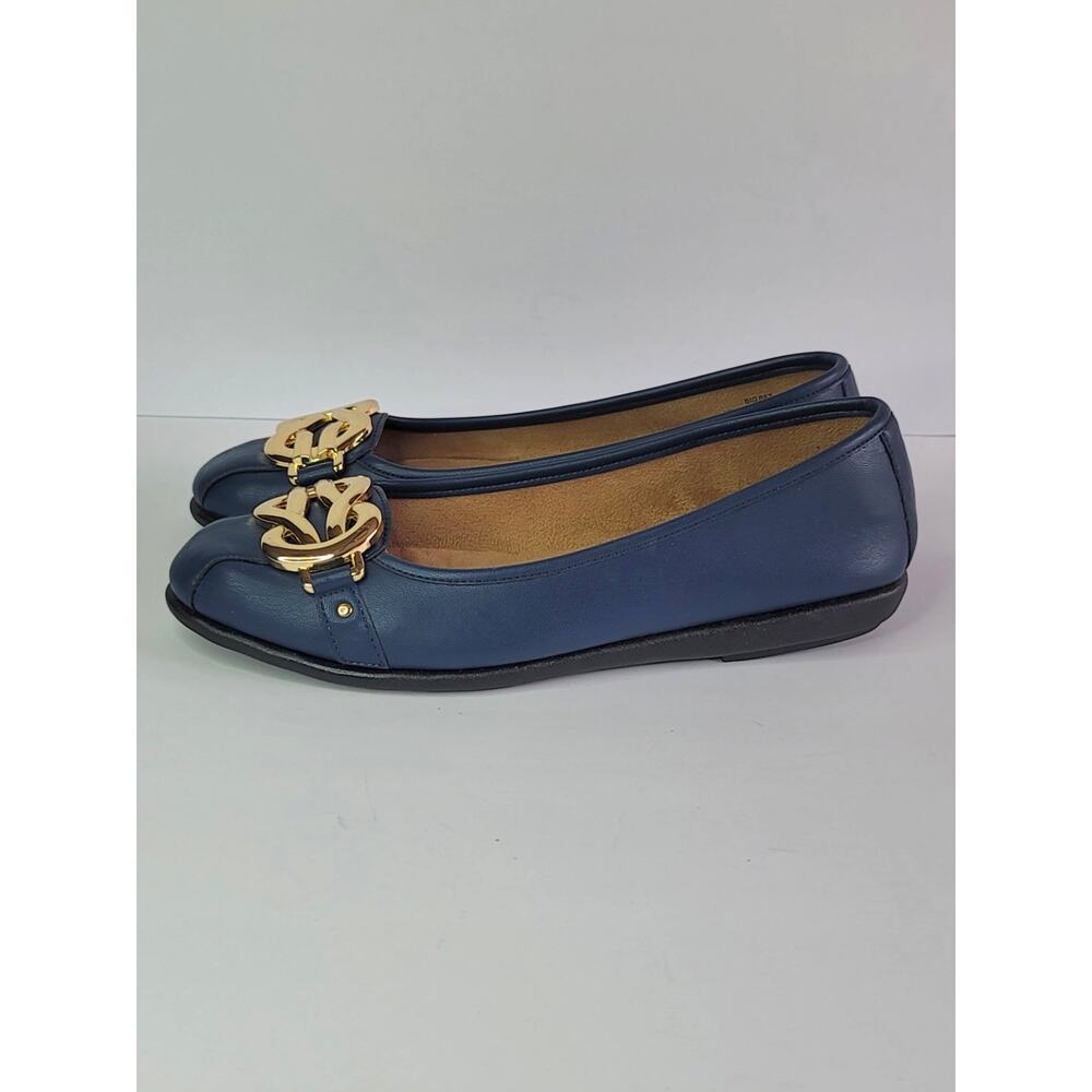 Aerosoles Big Bet Navy Blue Ballet Flats with Gold Knot Detail Women's Size 8.5 - Picture 5 of 11